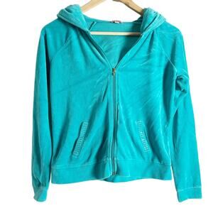 Juicy Couture Teal Blue Velour Y2K Tracksuit Zip Up Hooded Jacket Size Large